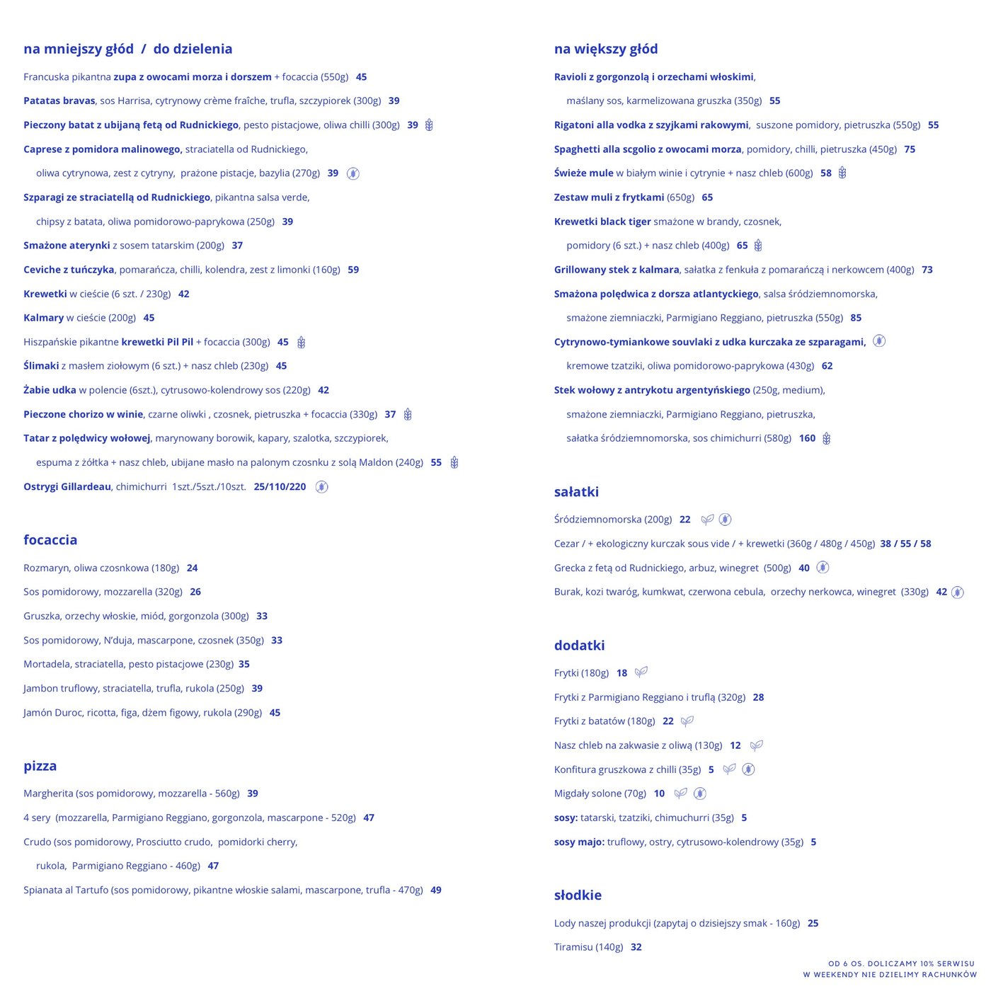 Karta menu Sante! — dania
